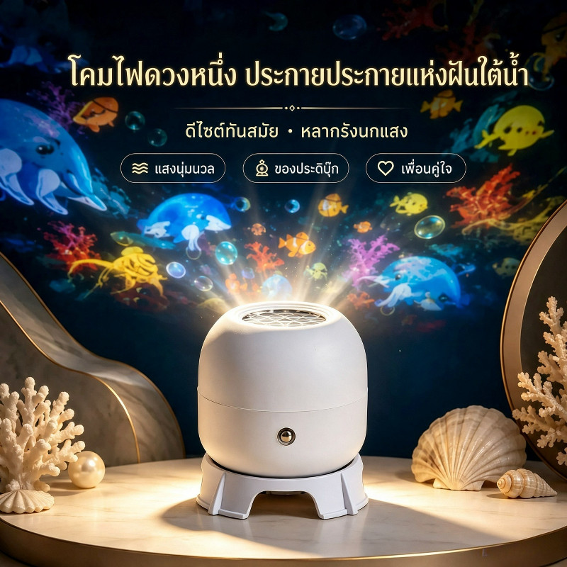 🇹🇭ส่งจากไทย🇹🇭 LED Ocean Projector Light 360 องศาหมุนไดนามิก โคมโปรเจคเตอร์มหาสมุทร โคมไฟกลางคืน USB สำหรับห้องนอนเด็ก ตกแต่งห้อง