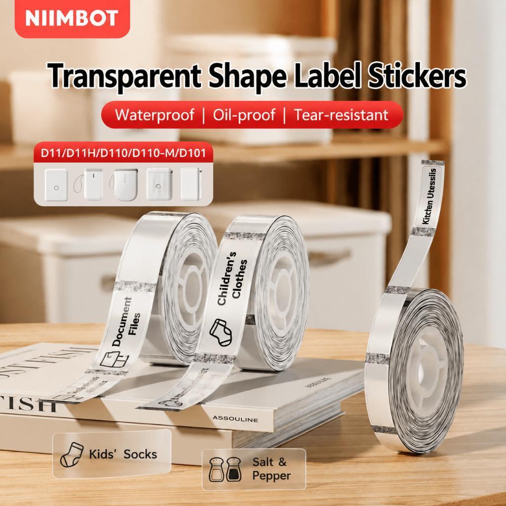 NIIMBOT D110/D11/D101 ป้ายความร้อนโปร่งใส | Pelekat Lutsinar สําหรับองค์กรจัดเก็บบ้านศึกษา