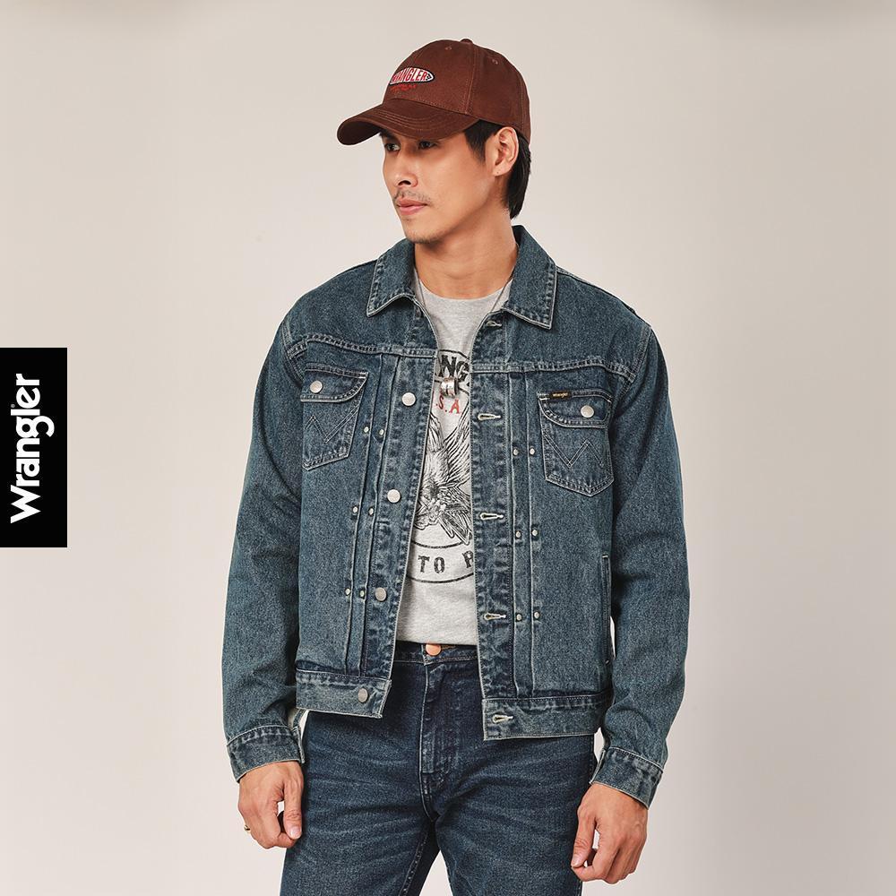 WRANGLER เสื้อแจ็กเก็ตผู้ชาย คอลเลคชั่น Biker Look รุ่น WR F325MJKTN02 สียีนส์กลาง
