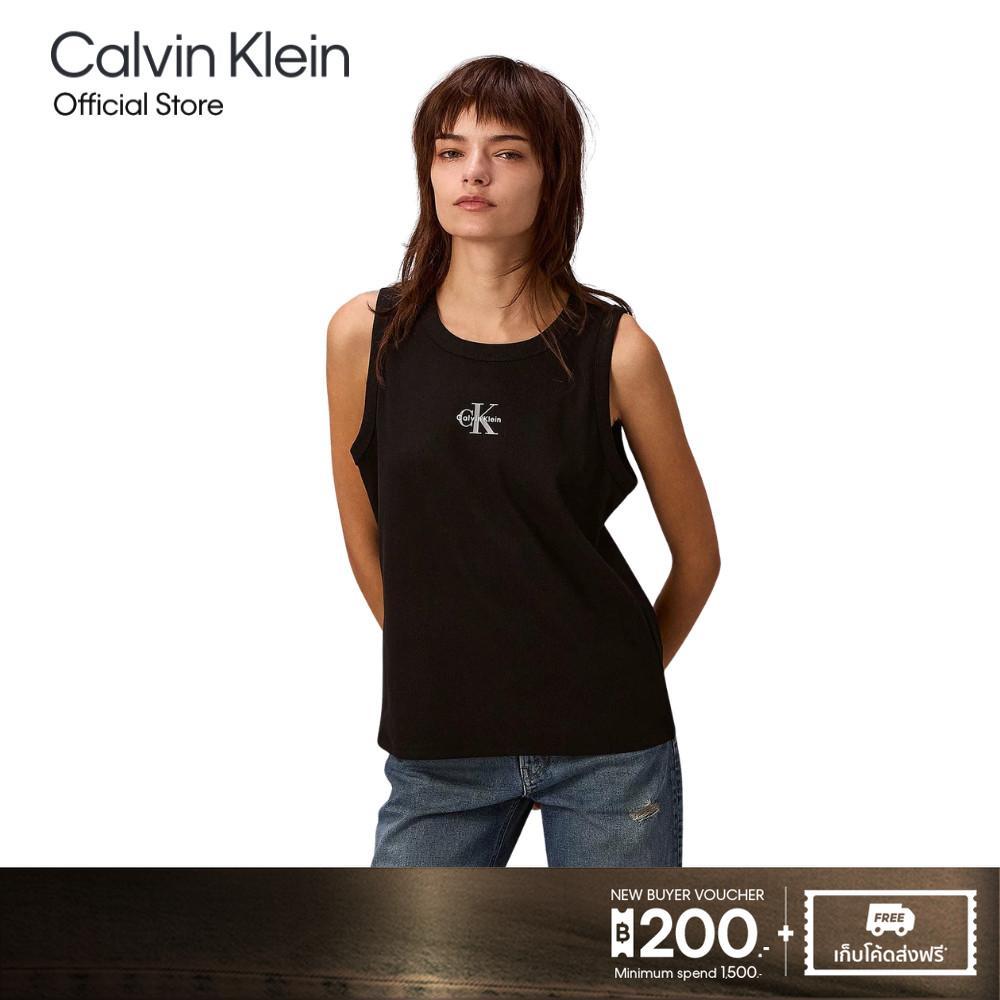 CALVIN KLEIN เสื้อกล้ามผู้หญิง Ribbed Monogram Tank Top ทรง Relaxed รุ่น 47G273G UB1-สีดำ