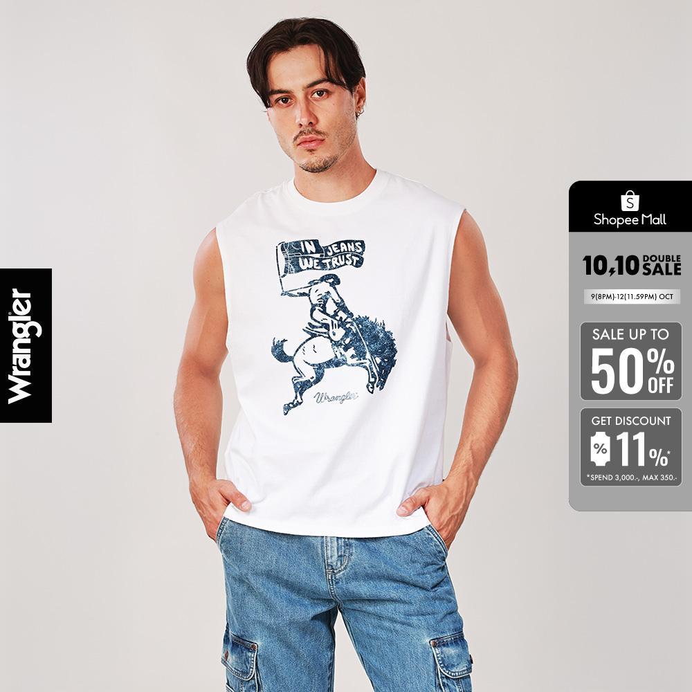 WRANGLER เสื้อยืดแขนกุดผู้ชาย คอลเลคชั่น Wrangler Legends รุ่น WR S226MTSLN20 สีครีม