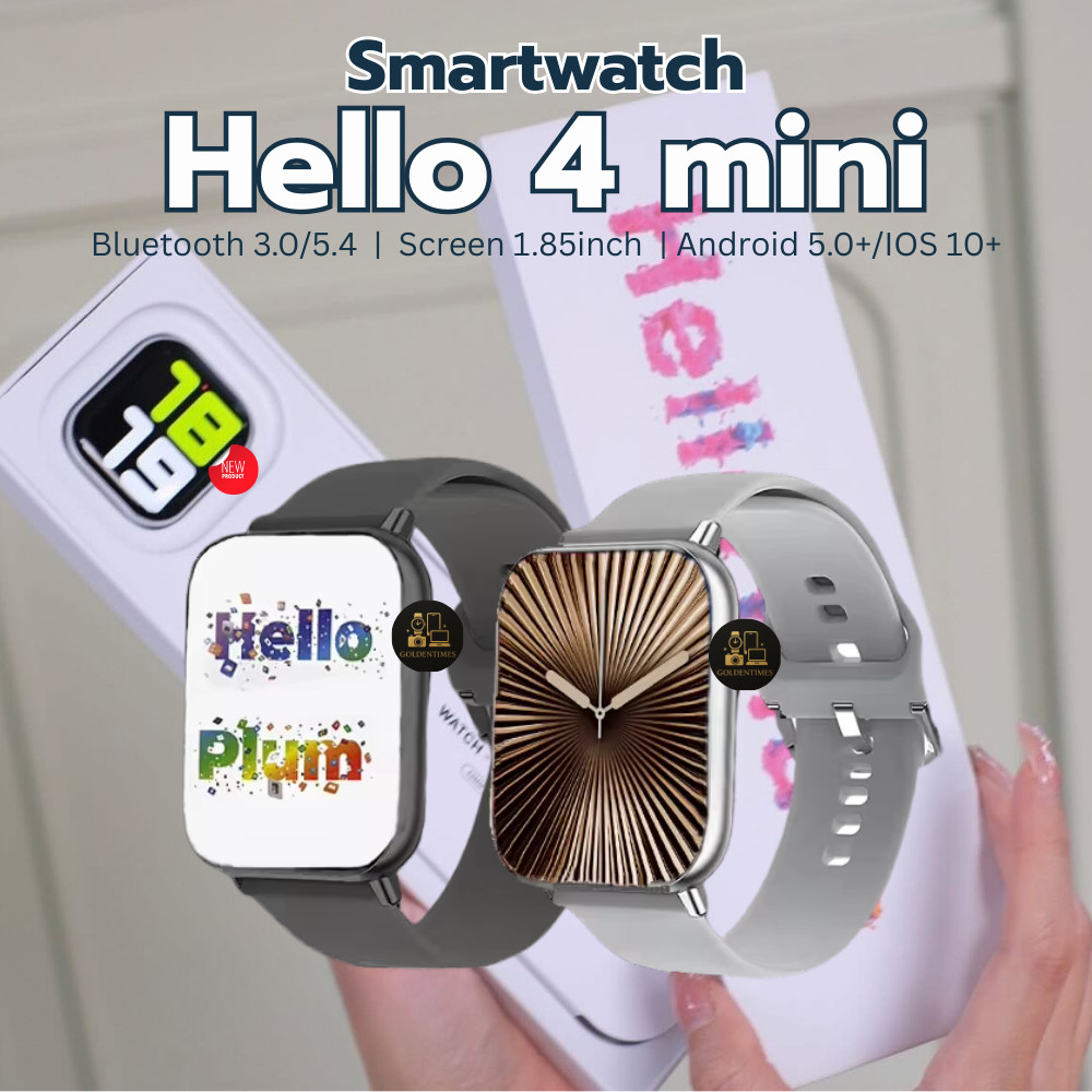 Hello4mini สมาร์ทวอทช์ หน้าจอสี Smartwatch เต็มจอ วัดชีพจร ความดัน นับก้าว กันน้ำ แจ้งเตือนสาย/ข้อความ พร้อมส่งจากไทย
