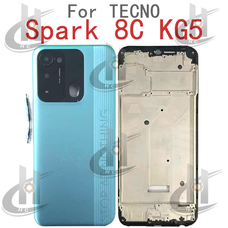 สําหรับ Tecno Spark 8C KG5K KG5JBattery ฝาหลังกรอบกลาง + ปุ่ม + กรอบหน้า LCD + เลนส์กรอบกล้อง - รูปที่ 4