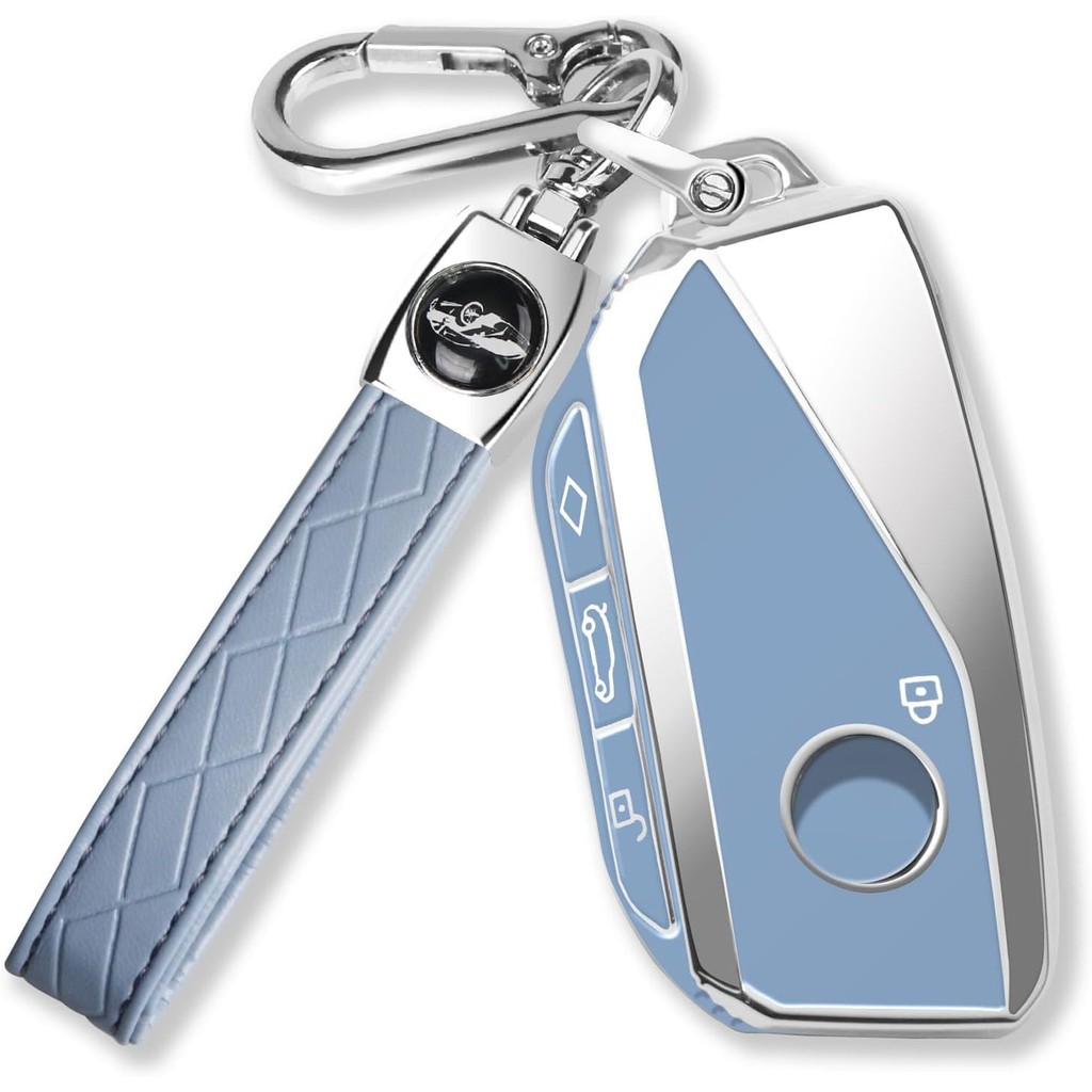 QBUC สําหรับ BMW Key Fob พร้อมพวงกุญแจ Chrome Silver Trim Soft TPU Protection Case ใช้งานร่วมกับ 202