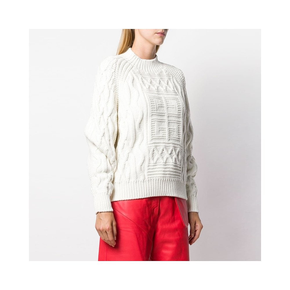 เสื้อสเวตเตอร์ไหมพรมสุภาพสตรี แบบหลวมคอกลoms สีขาว | GIVENCHY