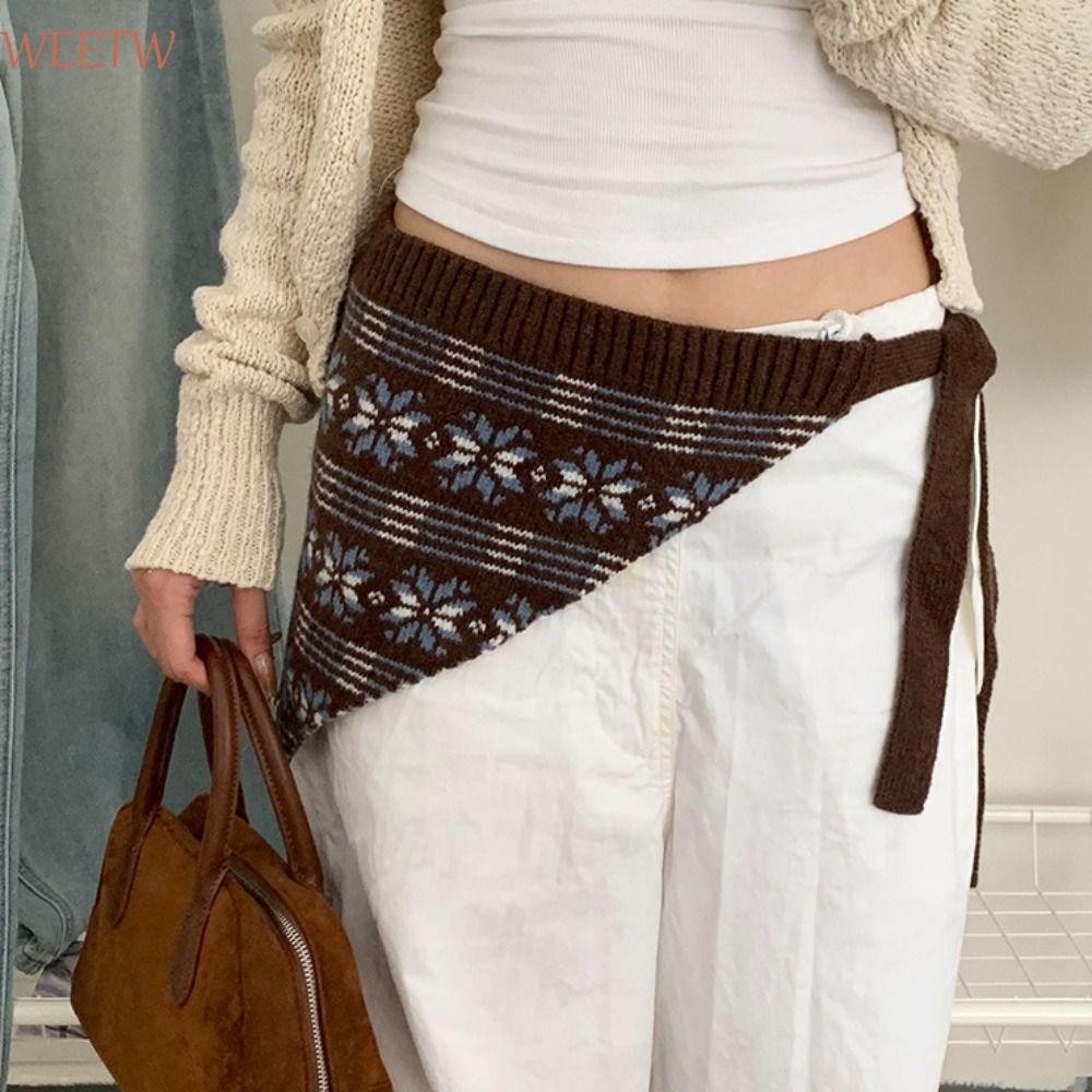 WEEKW สไตล์ชาติพันธุ์เอว Band, Bohemian Turban Warm ถักสามเหลี่ยม Headscarf, Retro ผ้าคลุมไหล่พิมพ์ Cummerbund ผ้าพันคอสะโพกสาวเผ็ด