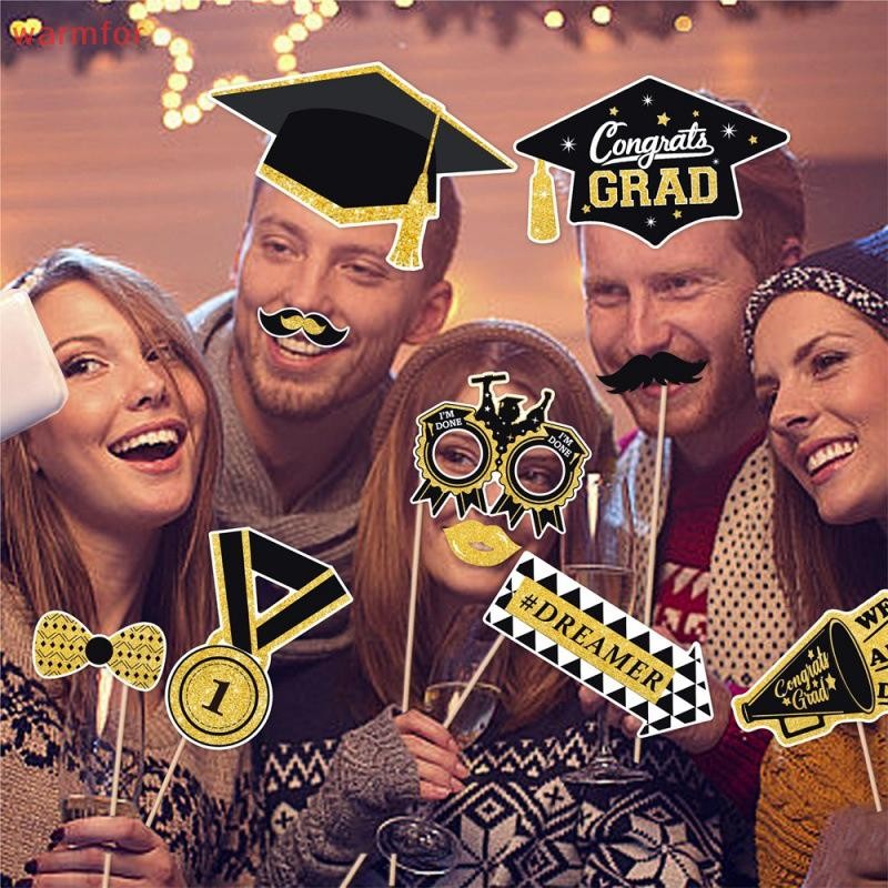(warmfor) 28 ชิ้น Graduation Photo Booth Props Kit, DIY ตกแต่งการถ่ายภาพสําเร็จการศึกษา Party Pose ป