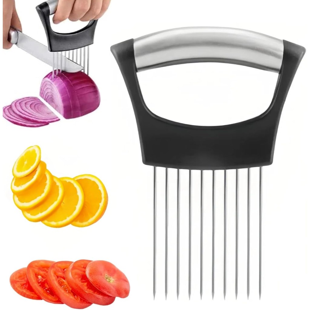 Onion Holder for Slicing, Stainless Steel Onion Slice Holder Lemon Slicer Vegetable Cutter, Multifun