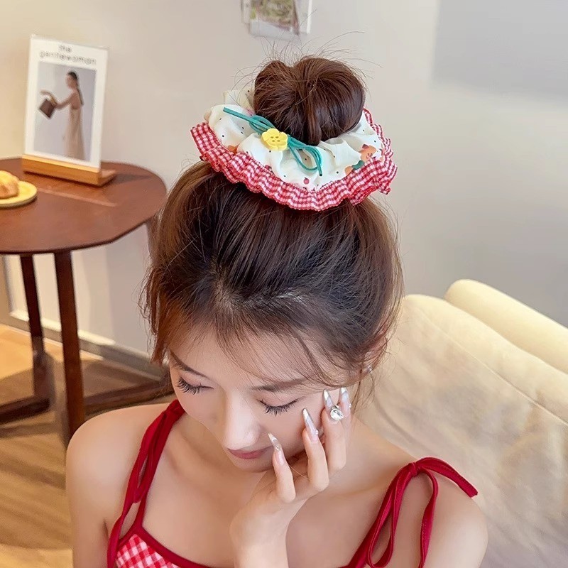 เซตscrunchieสีชมพูขนาดใหญ่ พร้อมใช้งาน อุปกรณ์เสริมแต่งผมสไตล์เกาหลี - รูปที่ 7