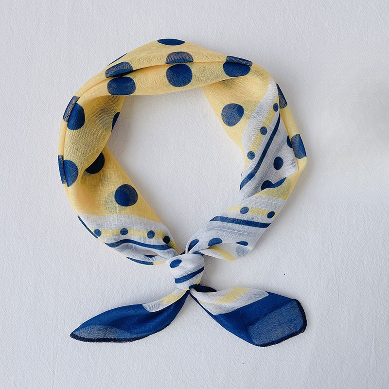 ผ้าพันคอดotหวาน สไตล์เกาหลี ทำจากผ้าฝ้ายและลินิน ขนาด 58×58 cm พร้อมตกแต่ง