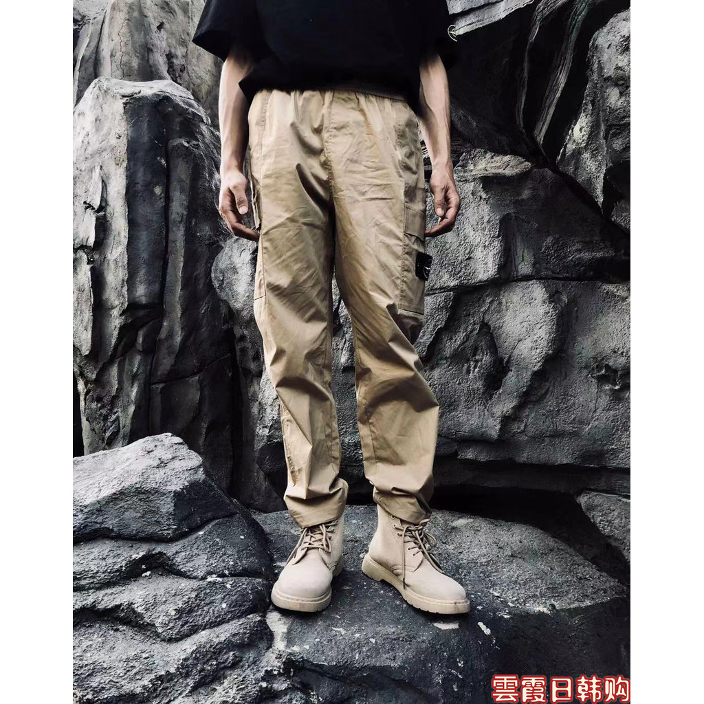 พร้อมส่งของแท้ STONE ISLAND STONE ISLAND Overalls Pants Side Pocket Stitching All-Match Straight-Leg