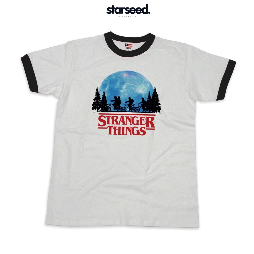 คอลูกเรือเสื้อยืดคอกลมเสื้อยืด พิมพ์ลาย Stranger THINGS RINGERผ้าฝ้ายแท้ เสื้อยืดเด็ก 90-150cm