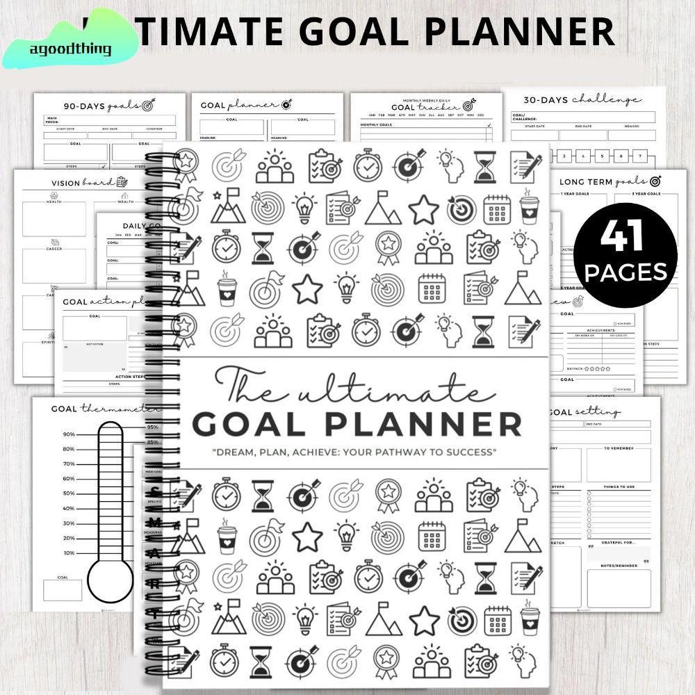 AGOODTHING Goal Planner Notebook, Thicken Creative Goal Progress Tracker, กระดาษ Undated Portable Da