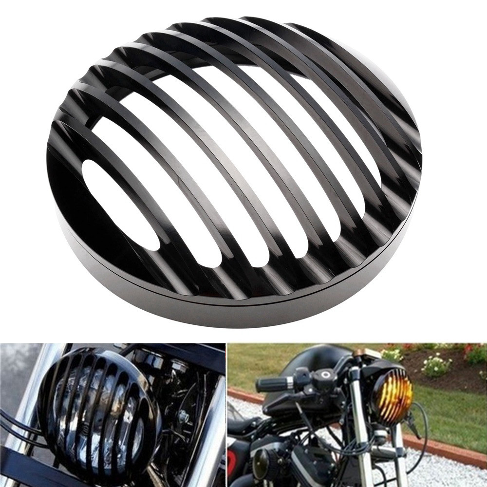 5 3/4" รถจักรยานยนต์สีดําอลูมิเนียมด้านหน้าไฟหน้าย่างสําหรับ Harley Sportster Roadster XL1200R XL883