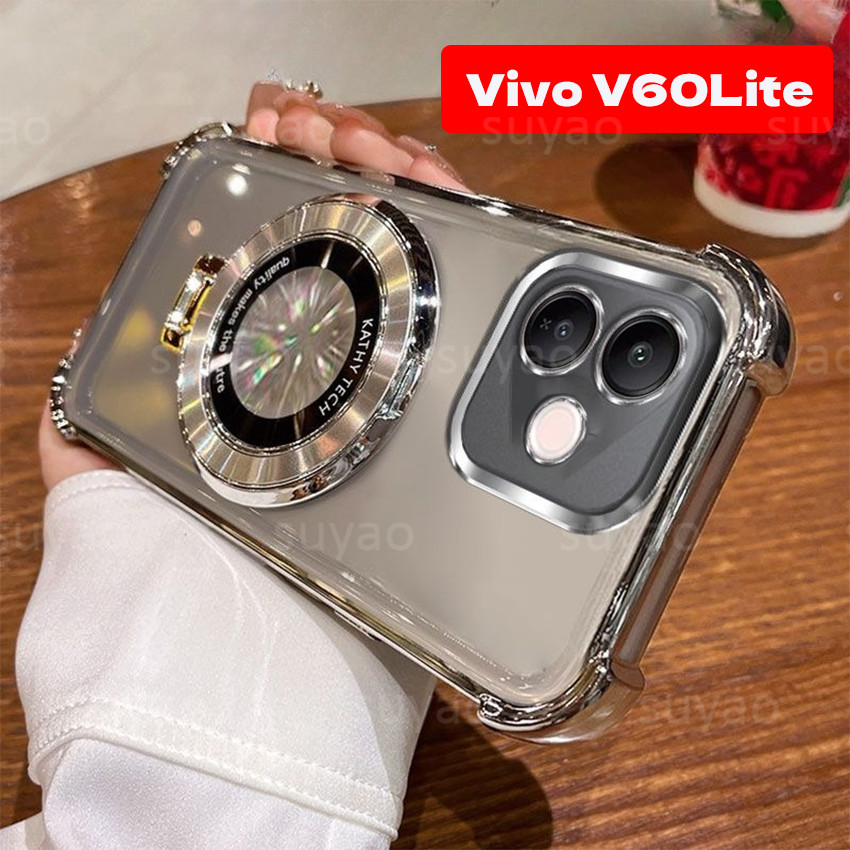 สําหรับVivo V70 FE V60Lite V60 Lite 2025 เคสโทรศัพท์CDผู้ถือแหวนTPU Clear ElectroplatedปลอกVivoV60Lite Y05 โปร่งใสAnti Dropถุงลมนิรภัยกันกระแทกป้องกันนุ่มปกหลัง