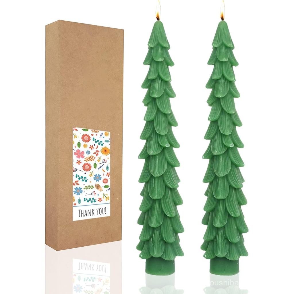 Christmas Tree Taper Candles Hunter Green Spruce Candles，Christmas Decor Decoration,Set ot 2,(Hunter