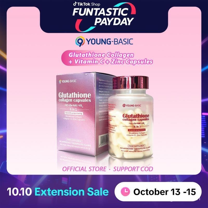 Official + Local Free Shipping: 9 YOUNG-BASIC Glutathione Collagen Capsules, Glutathione + Collagen+