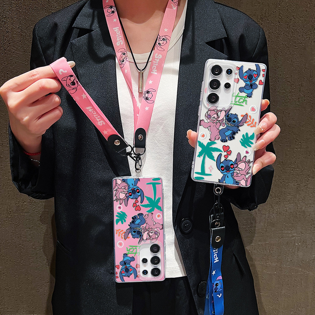 Kawaii การ์ตูน Lilo Stitch IMD Soft TPU สําหรับ iPhone 16 Plus 17 Air Pro Max สายคล้องมือพร้อมเชือกค