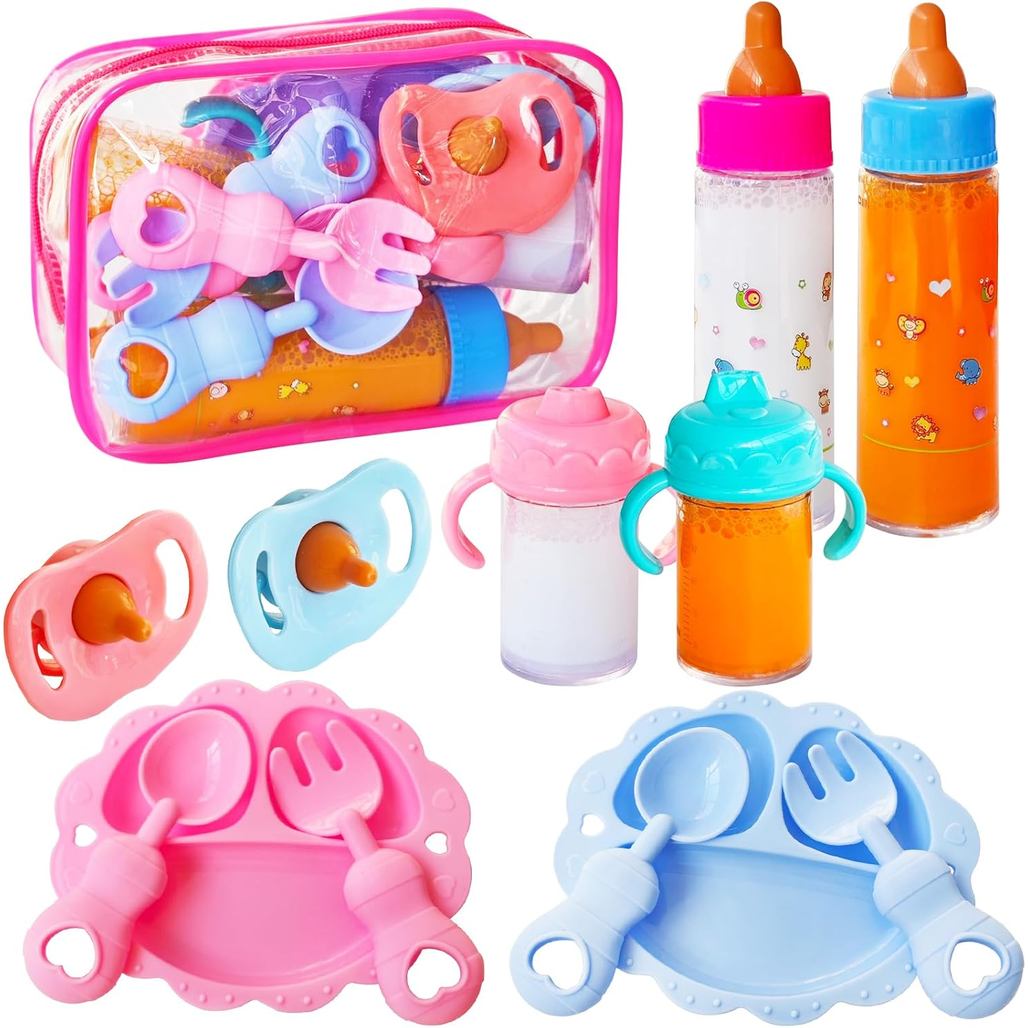 อุปกรณ์ตุ๊กตาเด็กชุดขวดเมจิก Magic Disappearing นมขวดน้ําผลไม้ Sippy ถ้วย Pacifiers ชามช้อนตุ๊กตาขวดของเล่น Pretend Playset สําหรับเด็กหญิง