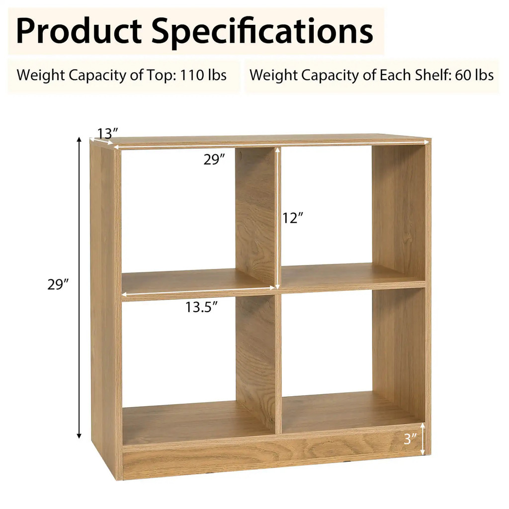 Must-Have Kids Toy Storage Organizer 4-cube Wooden Display ตู้หนังสือ W/anti-toppling Device