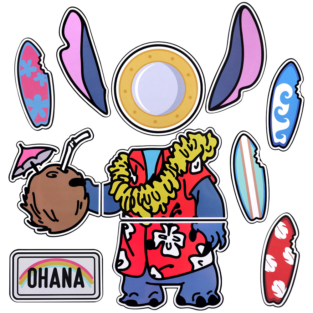Stitch Hawaiian Vacation Magnetic Set – ของตกแต่งตู้เย็นแบบโต้ตอบพร้อมธีม Aloha Spirit & Ohana