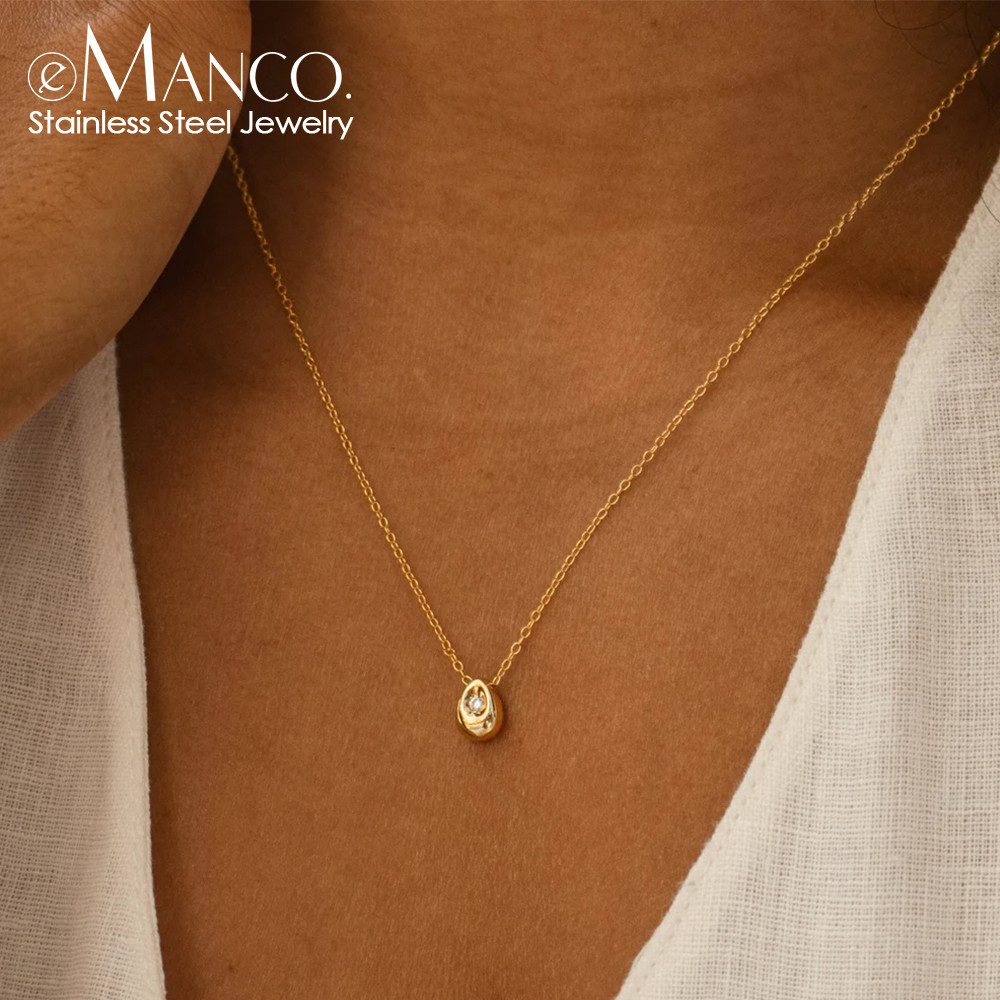 จี้สแตนเลสเคลือบทอง 14K ดีไซน์น้ำหยดซิทรอน มินิมอล สำหรับใส่ประจำวันและออฟฟิศ chic