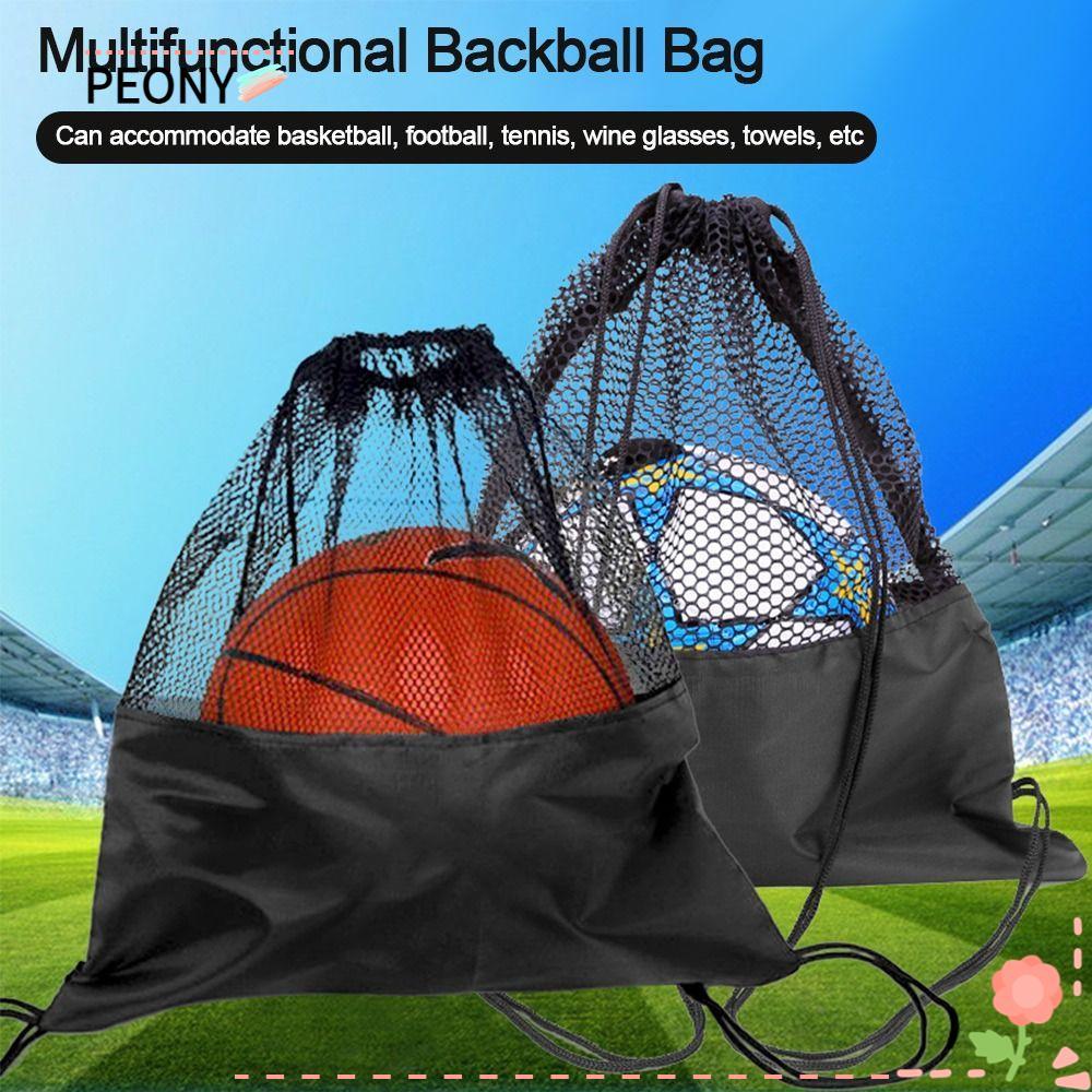 PEONYPAVILION Ball Storage Backpack, Black Basketball Cover Mesh Bag, Basketball Carry Bag Portable 
