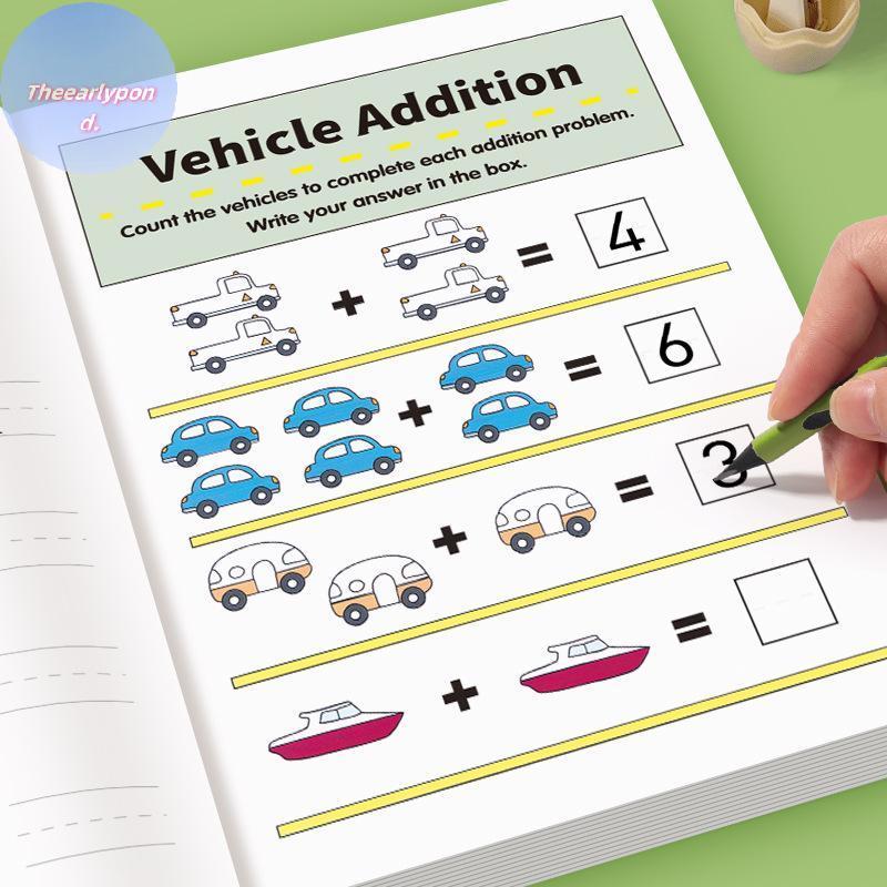 EARLFYPOND 1 ชุดสนุก 64 หน้าหนังสือคําถามเลขคณิตบวกและลบการออกกําลังกายภายใน 10 ภาพคอลัมน์ตําแหน่งกา