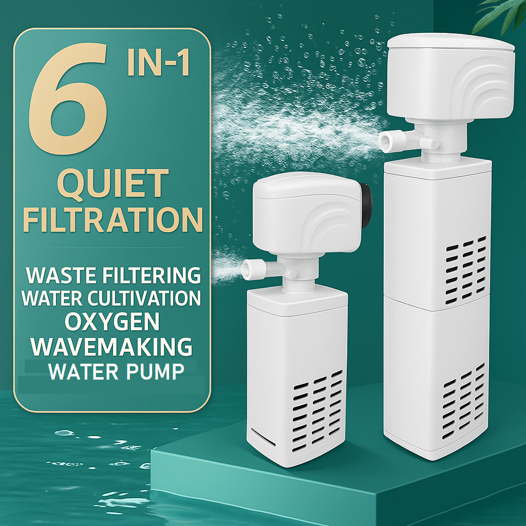 ปั๊มตู้ปลาพร้อมตัวกรอง 6 ฟังก์ชั่นถังปลา 30-40db Oxygen Submersible Oxygen Absorption Waste Wave-Mak