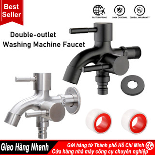 Đen cao cấp Vòi nước đôi Inox 304, Vòi đôi inox 304, vòi đa năng, vòi máy giặt, một vào và hai raVòi Nước Dùng Cho Máy