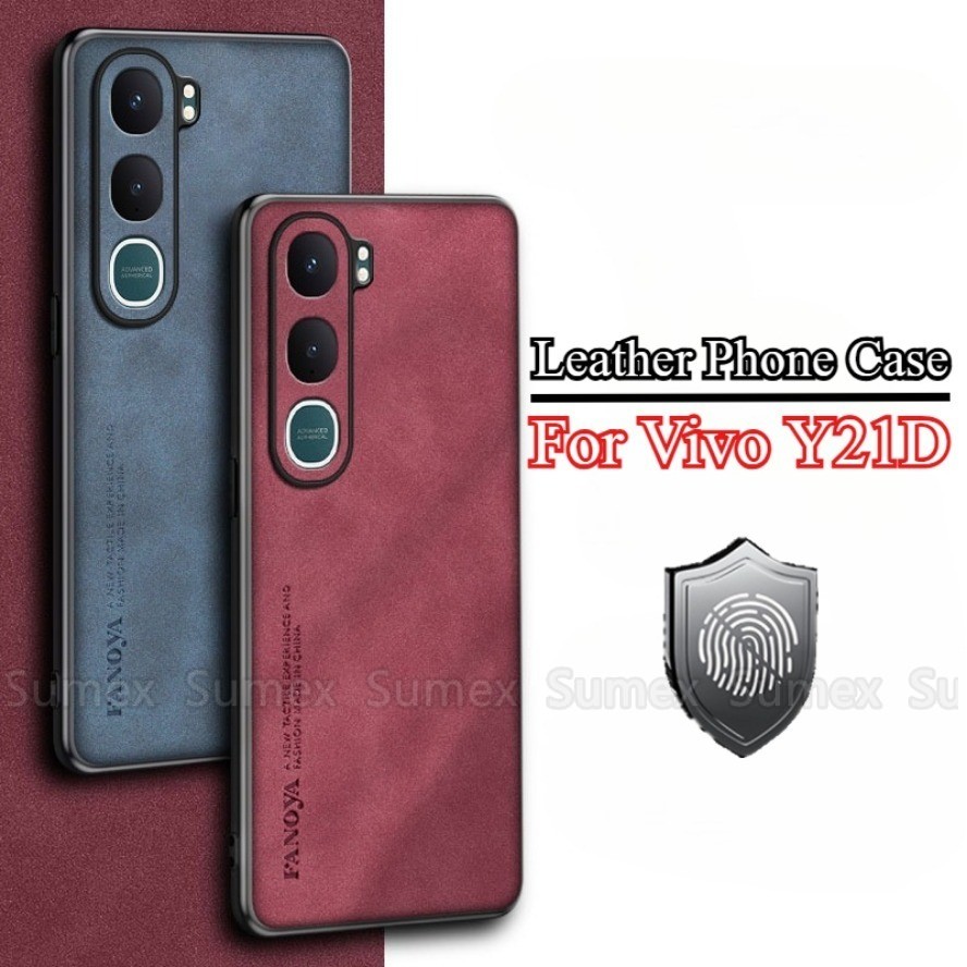 สําหรับ Vivo Y21d 2025 Lambskin หนัง Soft TPU ซิลิโคนโทรศัพท์ฝาหลังกล้องกันกระแทก Handphone ปลอก Viv