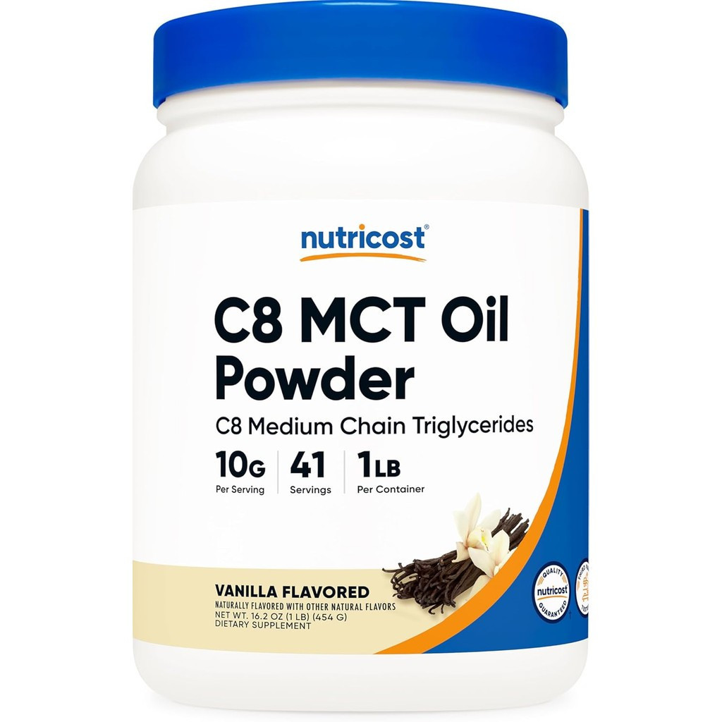 Nutricost C8 MCT Oil Powder 1LB (16oz) Vanilla Flavor - 95% C8 MCT Oil Powder, Best for Keto Diets, 