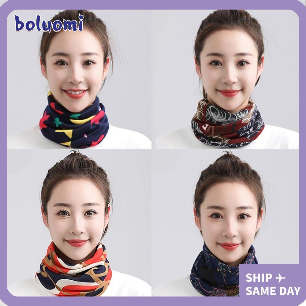 โบลูโอมิ ผู้หญิงพิมพ์ผ้าพันคอ,สบายๆอเนกประสงค์ผ้าฝ้ายนุ่ม ฝากระโปรง ผ้าพันคอ,เท็จปกฤดูใบไม้ร่วงฤดูหนาวคอป้องกันบิดหมวก
