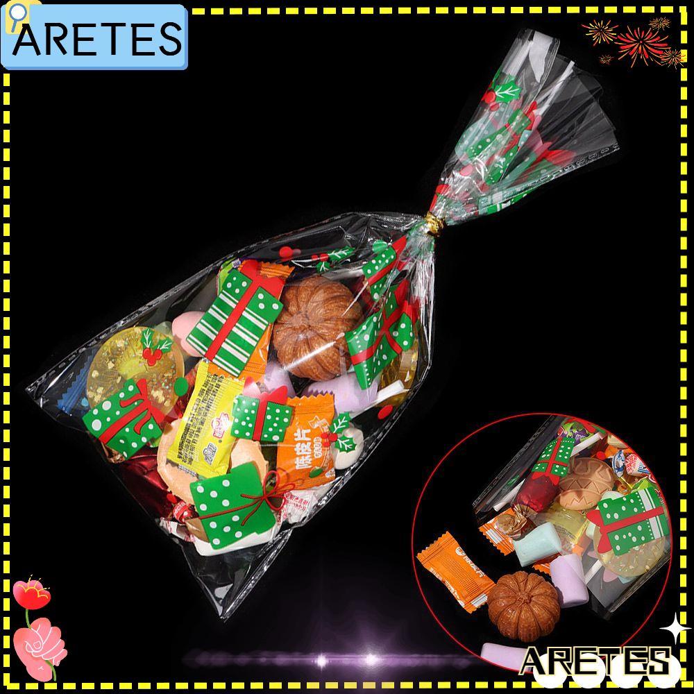 ARETS 50PCS กระเป๋าของขวัญคริสต์มาสอุปกรณ์ปาร์ตี้ Snow Bell Tree Gingerbread Cookie Packing