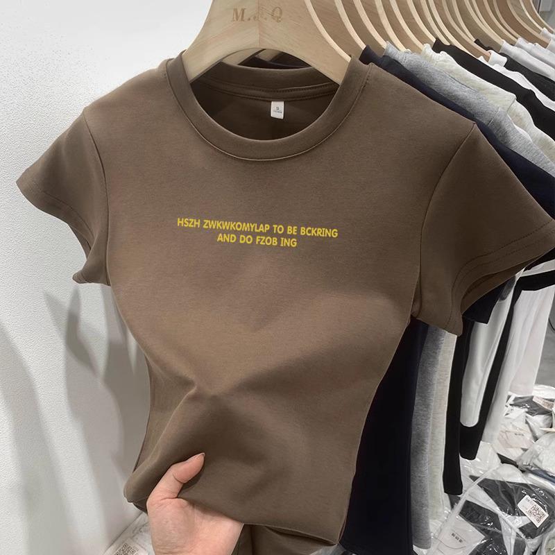 เสื้อคอกลม แขนสั้น ทรงสลิมฟิต สำหรับผู้หญิง ดีไซน์เรียบง่ายและสดใหม่ เทรนด์แฟชั่นใหม่ล่าสุดในฤดูร้อน