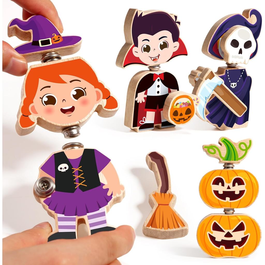 SUZU Halloween Snap Together แต่งตัวของเล่นบล็อกตัวต่อ, ฟักทองโครงกระดูกแวมไพร์แม่มด Take Apart ตัวล