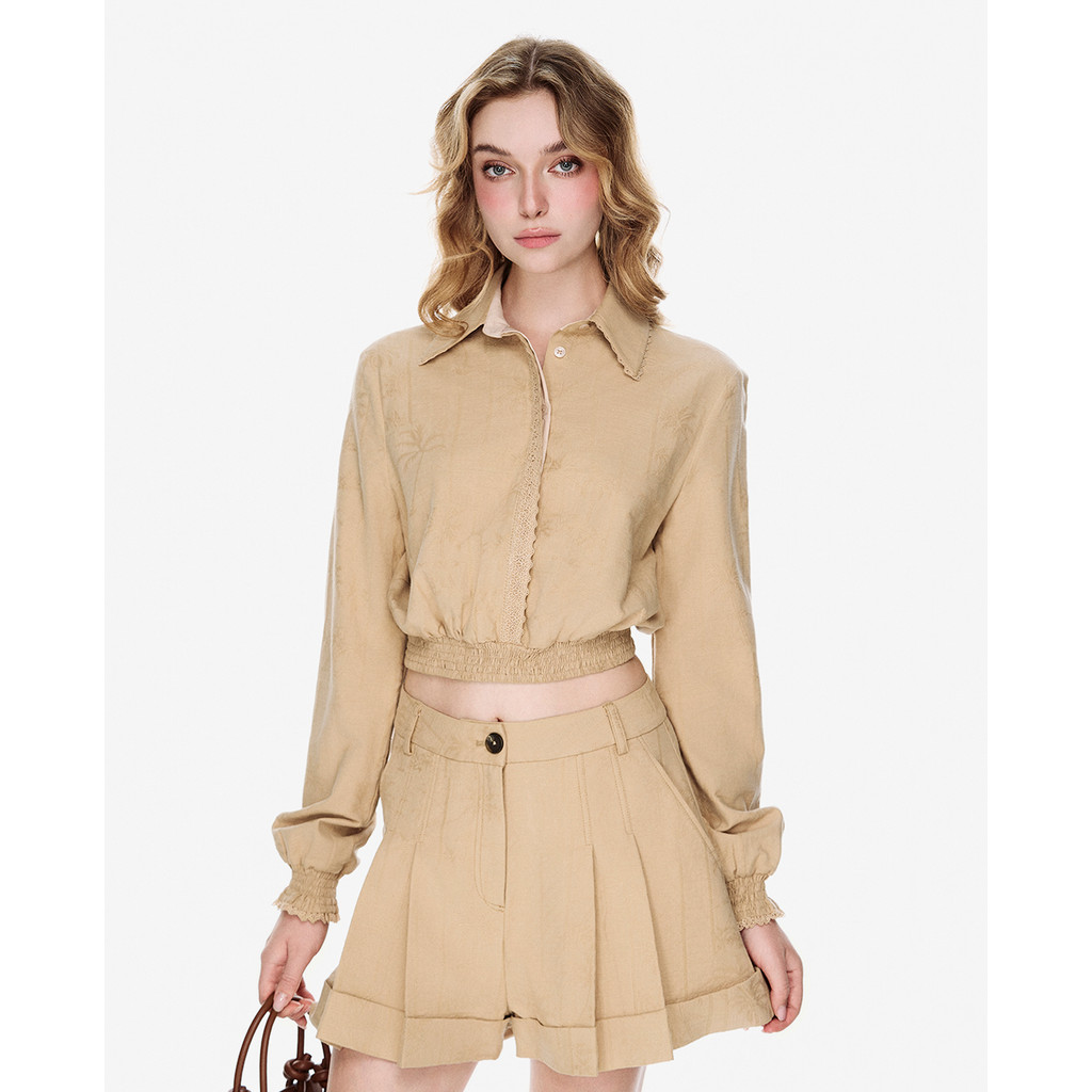 GIGI - เสื้อเชิ้ตคอปกแขนยาวเสื้อครอปผู้หญิง G1108T251228-02