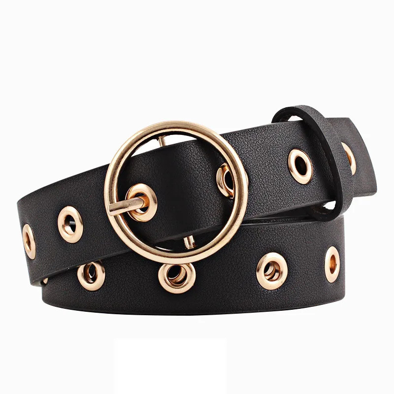 Metal Hole Metal Belt Women Girl Quality Imitation Leather Belt Belt for Women