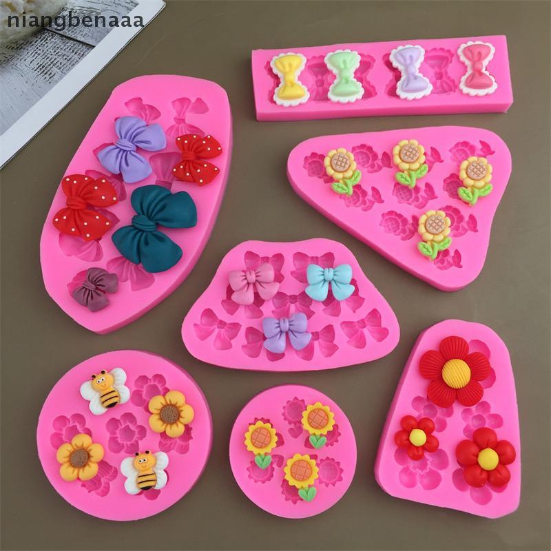 (niangbenaaa) ดอกไม้การ์ตูนน่ารัก Bow Bee Fondant แม่พิมพ์ซิลิโคน DIY Cupcake Fondant เค้กตกแต่งช็อคโกแลตขนมเบเกอรี่แม่พิมพ์ใหม่