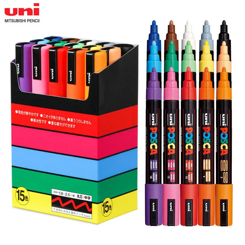 Uni 1 ชิ้นสี Markers Plumones สี Posca Pc-1m/3 m/5 m Garat Dercetres Highlighter สําหรับโรงเรียนเครื