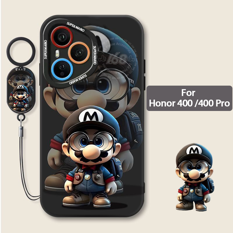 เคส Honor 400 5G เคส Honor 400 Pro Case ลายการ์ตูนอนิเมะมาริโอ้ แบบแมทนุ่มซิลิโคน กันกระแทก พร้อมที่ป้องกันกล้อง สายคล้องโทรศัพท์ ป้องกันรอยนิ้วมือ เคสเท่สำหรับเด็กผู้ชาย ผู้ชาย และนักเรียน