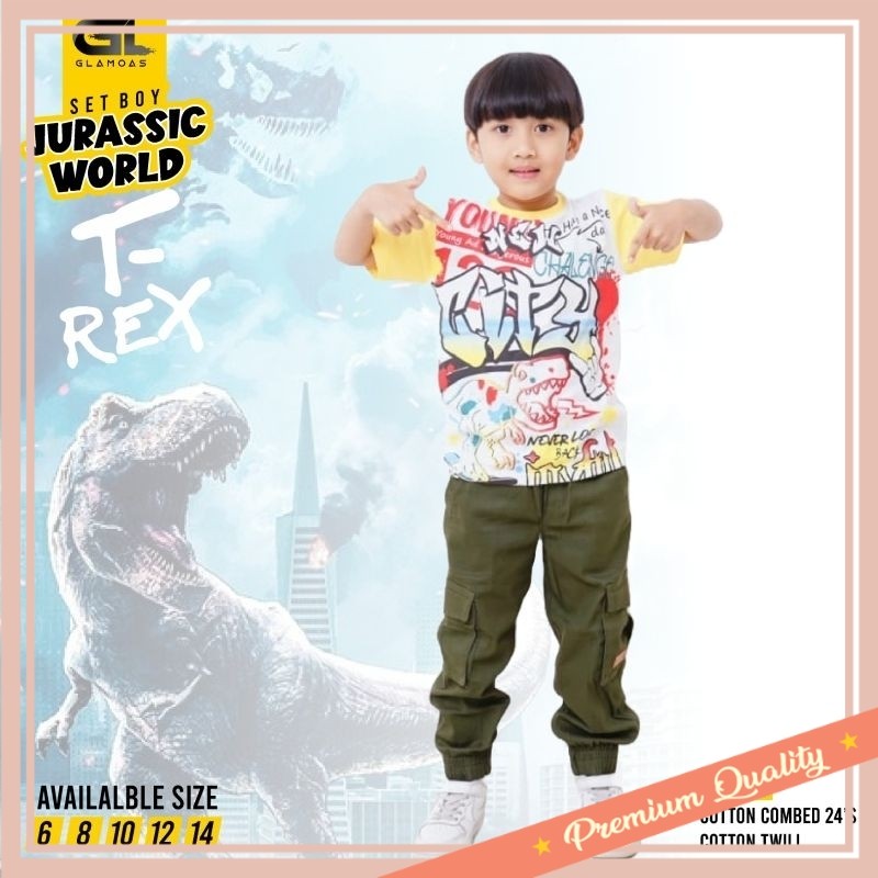 KATUN ชุดเสื้อยืดเด็ก Jurassic world/ชุดชิโน/ชุดเด็กชายทําจากผ้าฝ้ายทอลายทแยง /