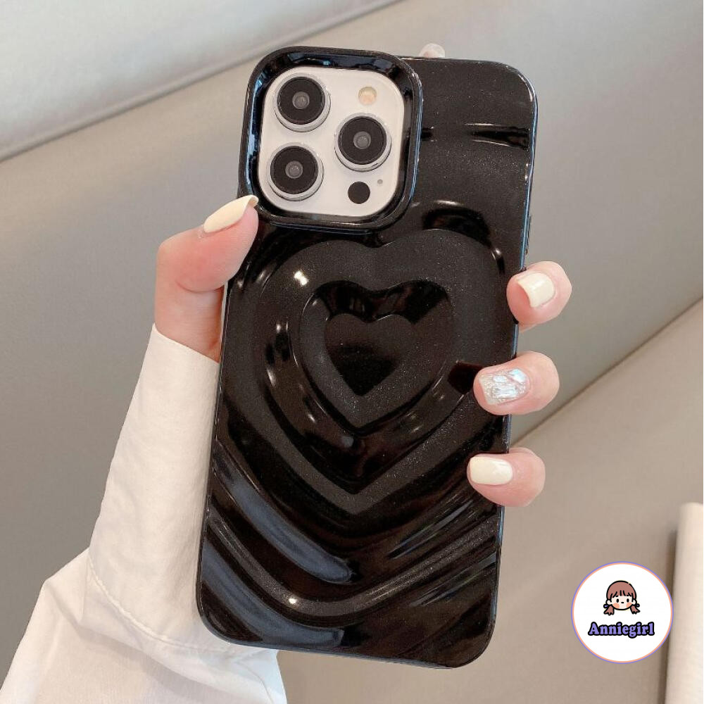 หรูหราจีบ 3D ระลอกน้ําหัวใจเคสโทรศัพท์สําหรับ IPhone 11 17 16 15 14 12 13 Pro Max Air Scratch-proof โทรศัพท์นุ่มปกหลัง