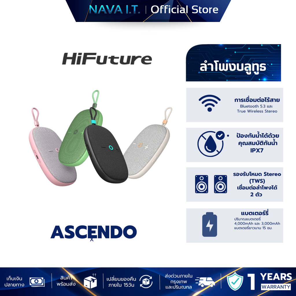 HiFuture Ascendo 2-in-1 Amplifier Portable Wireless Speaker รับประกัน 1 ปี