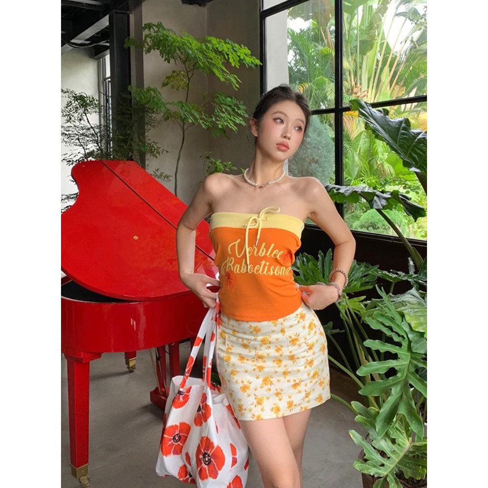 🍒Evelyn🍒เสื้อกล้าม เสริมฟองน้ำทรงรัดรูป สีสดใส ลายดอกไม้ เสื้อเกาะอก สไตล์เกาหลี ใส่สบาย ผ้านิ่ม พร้อมส่ง - รูปที่ 5