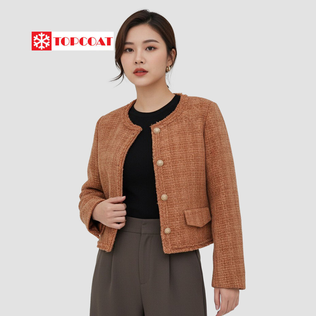 TOPCOAT สูทคลุมผ้าทวิตสำหรับผู้หญิงซับในทั้งตัว ผ้ามีน้ำหนัก อยู่ทรง (1 ตัว) S-L