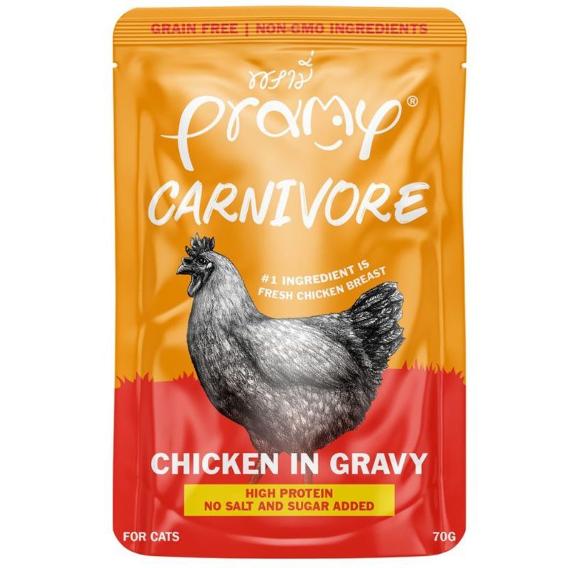 พรามี่คาร์นิวอร์ไก่หน้าปูอัดในเจลลี่ 70ก Pramy Carnivore Chicken with Kanikama in Jelly 70g [8859601044966 ]
