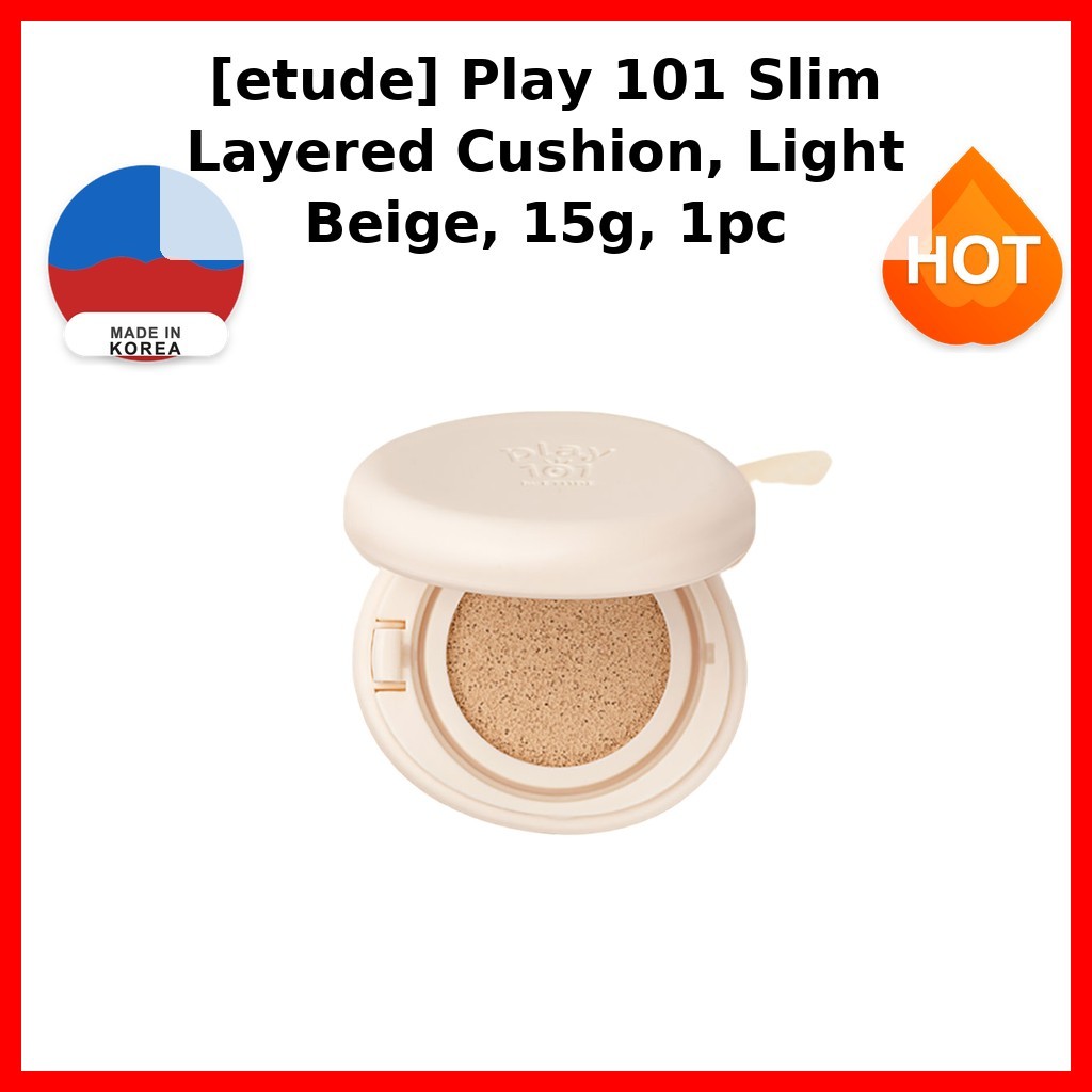 [etude] Play 101 Slim Layered Cushion, Light Beige, 15g, 1pc / Korean Cushion Foundation / Light Bei