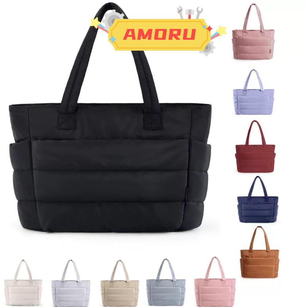 AMOR12U7 Fluffy Puffer กระเป๋าถือ,ขนาดใหญ่ความจุหลายกระเป๋าผู้หญิง Tote กระเป๋า,อเนกประสงค์ Casual M