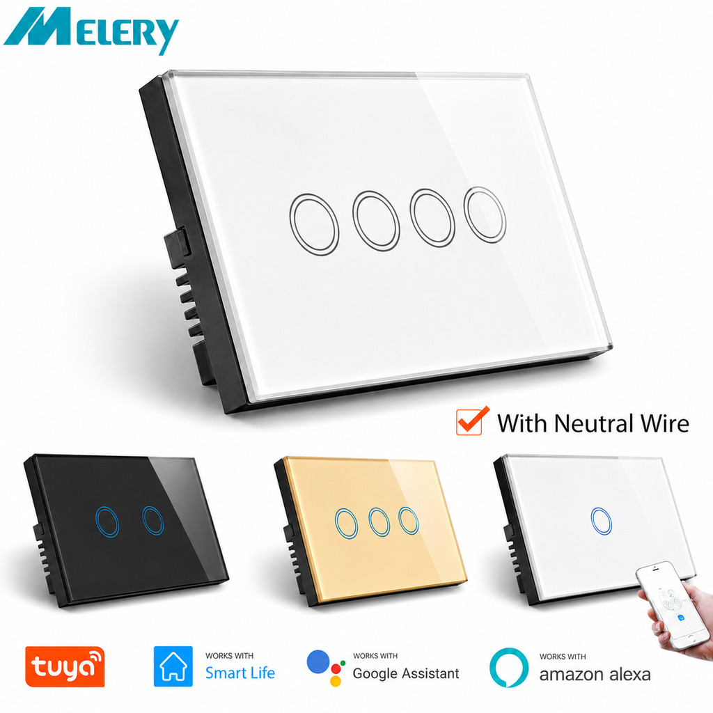 Melery Wifi Smart Life Tuya Light Wall Switch Interruptor Glass Touch Panel เสียงไร้สายรีโมทคอนโทรลโดย Alexa Google Home